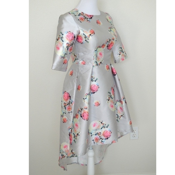 Chi Chi London Floral Hi Low Midi Dress 3/4 Sleeve - Picture 4 of 8